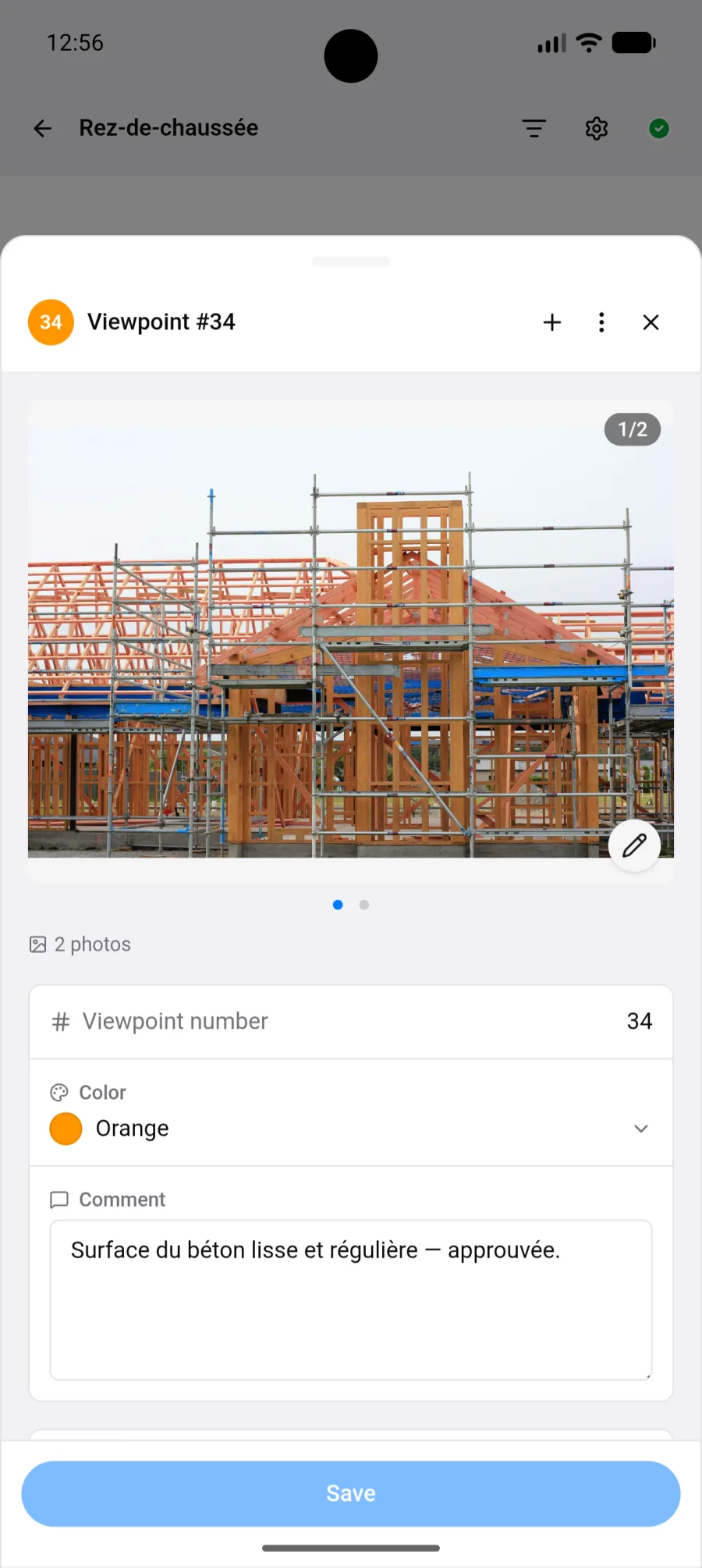 Détail d'un point de vue sur Android