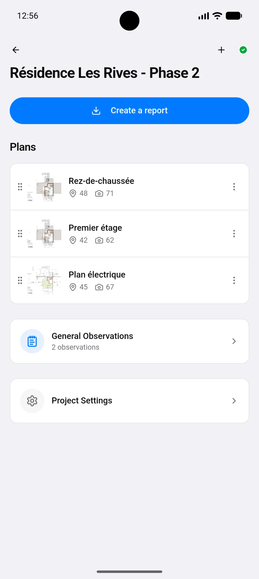 Détail d'un projet sur Android