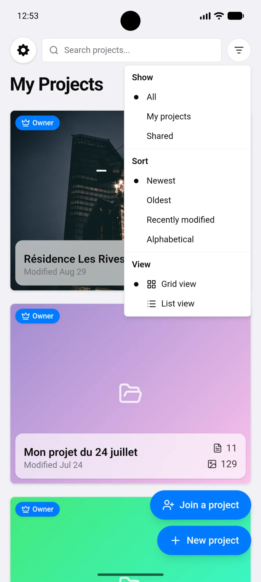 Filtrer et trier les projets sur Android