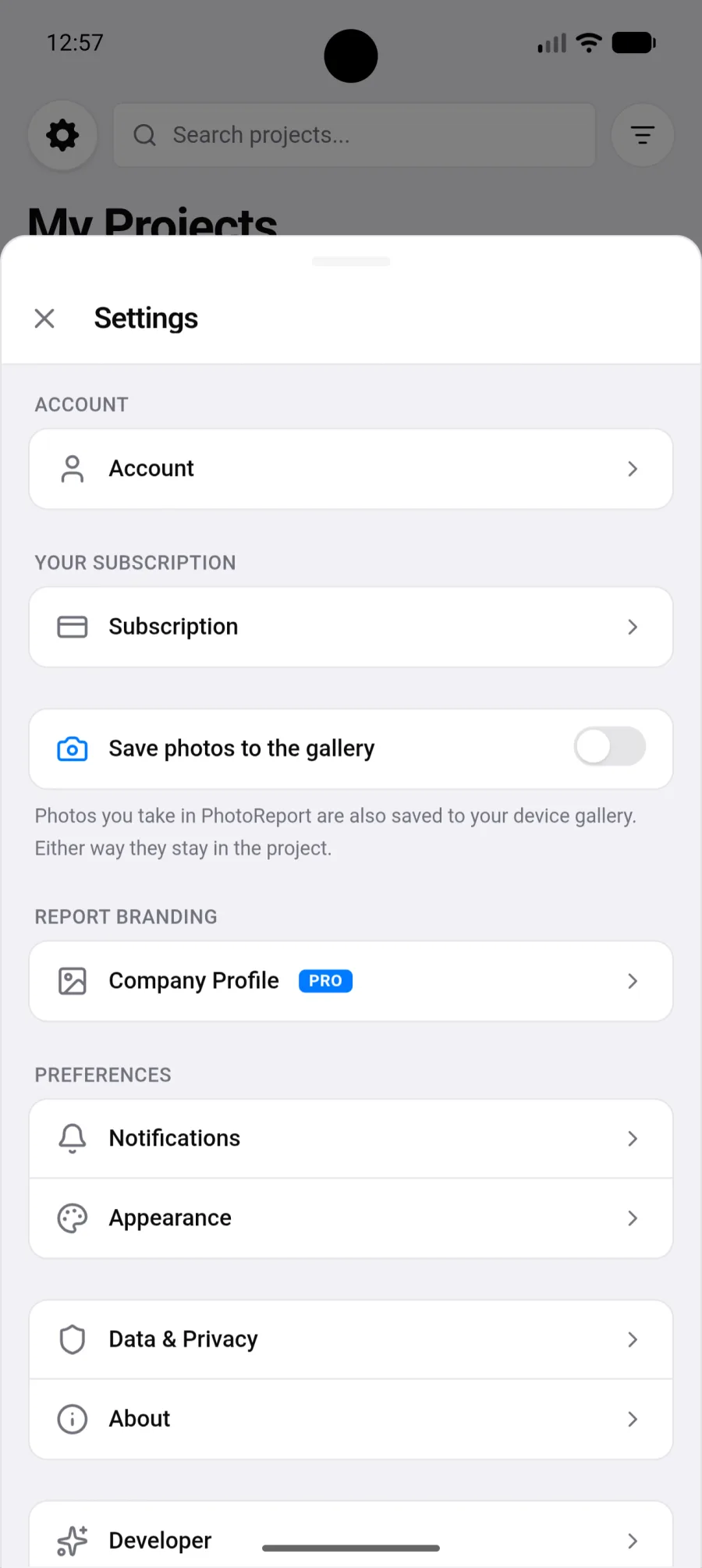 Réglages sur Android