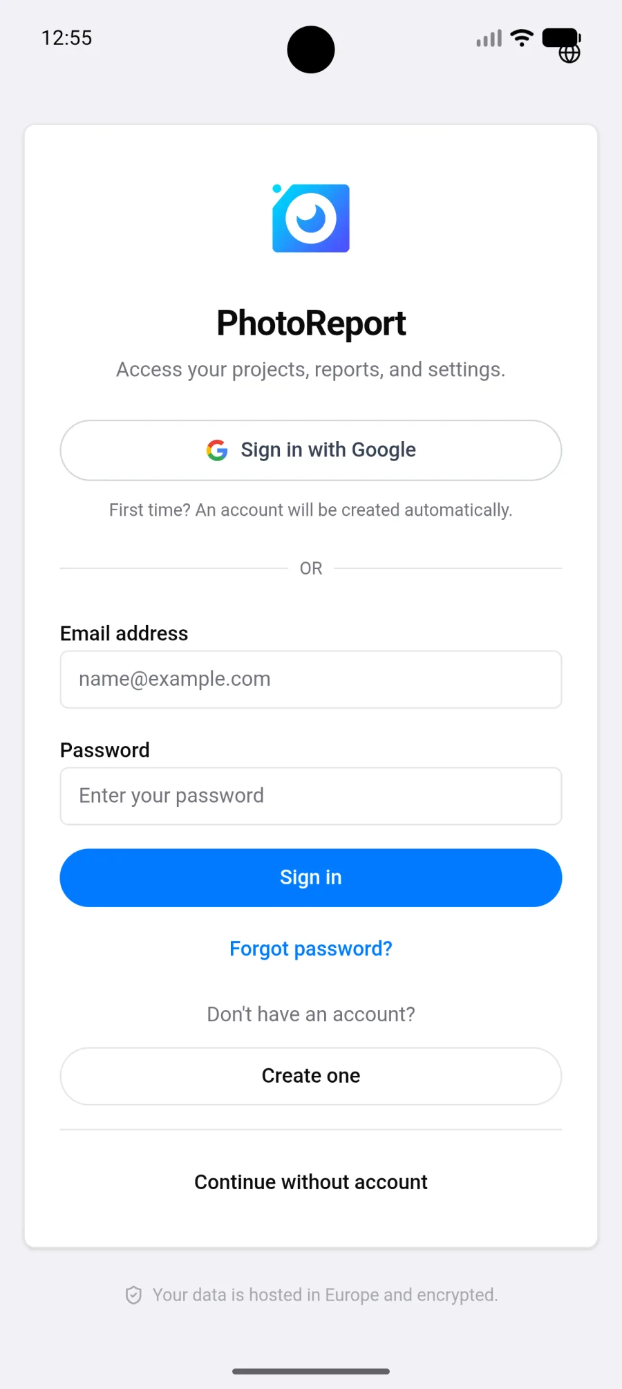 Écran de connexion sur Android