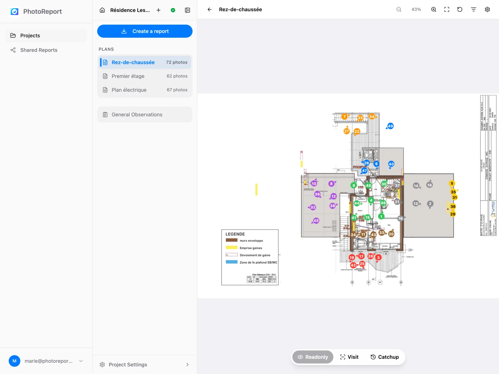 Visionneuse de plans sur le tableau de bord
