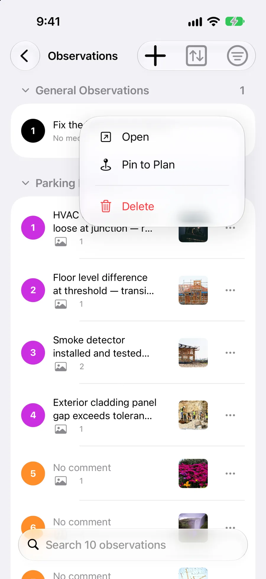 The menu of a general observation, with the action that pins it to a plan